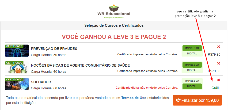 Certificado de brinde