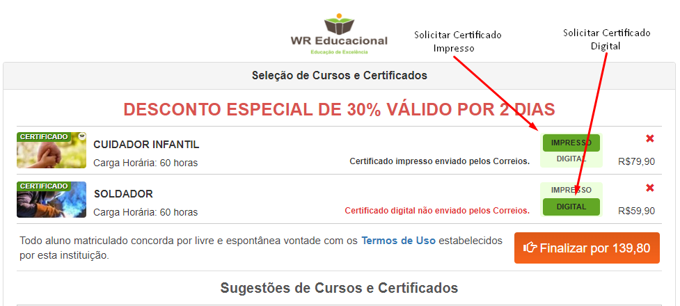 Seleção de Cursos e Certificados